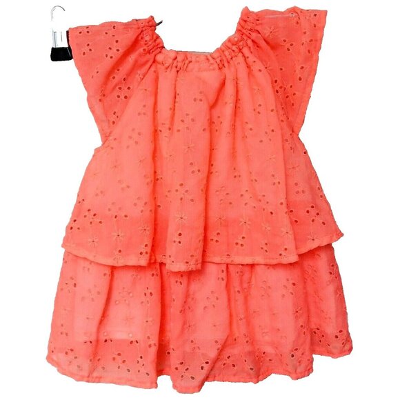 Juicy Couture Little Girls Eyelet Dress 3T Lined Peach‎ Papaya Coral Logo Ruffle - Picture 2 of 7